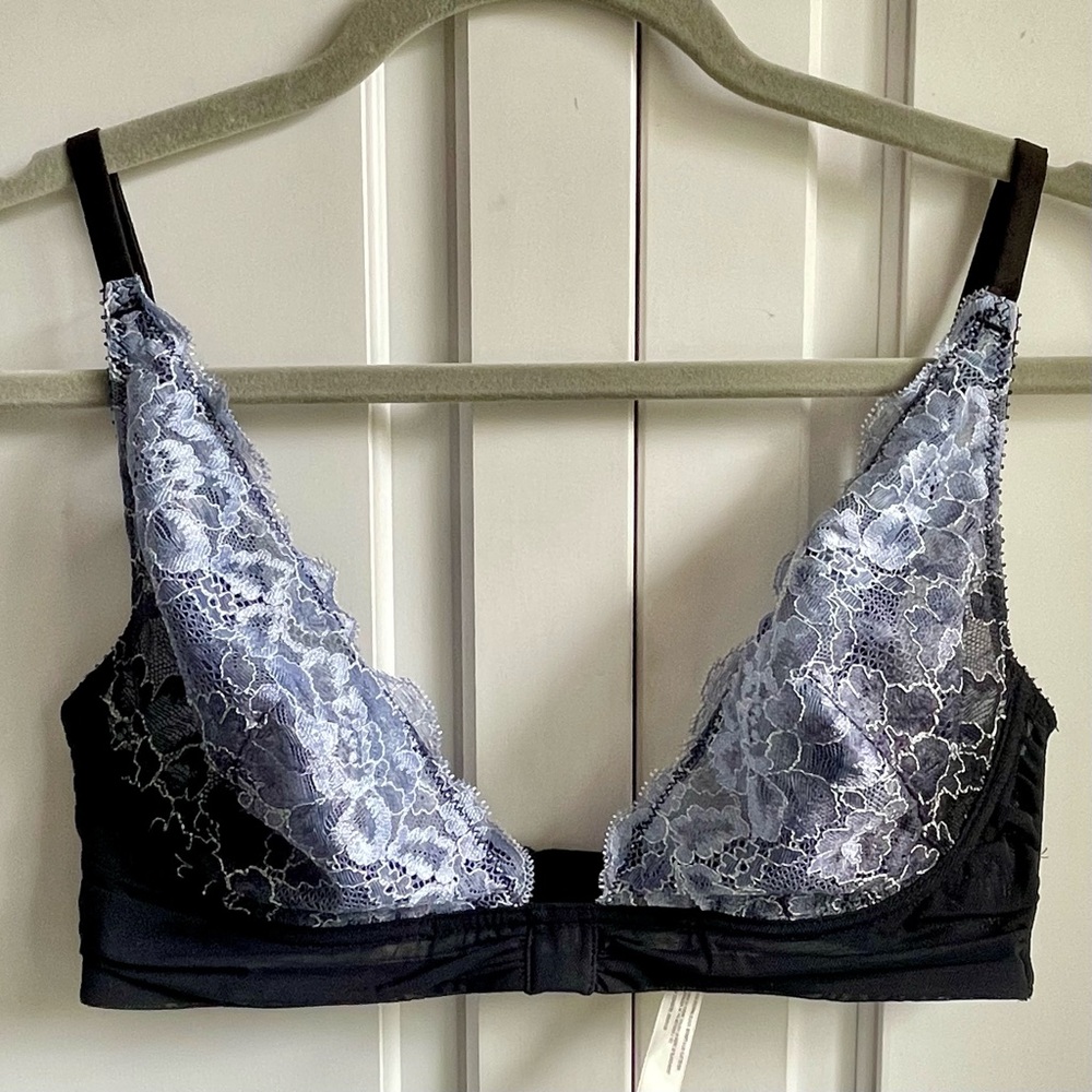 Free People Intimately Blue and Black Unlined Lace and Mesh Bra 34D